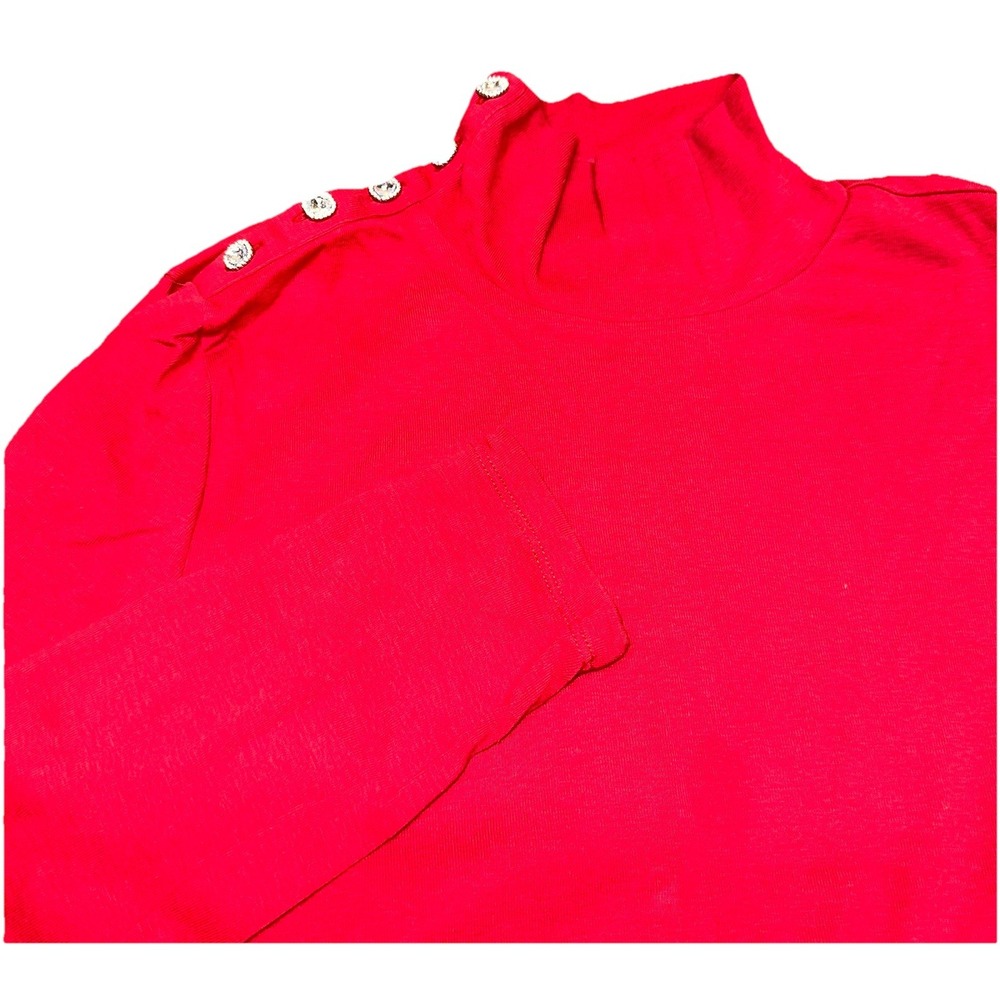 J. Crew Turtleneck Long Sleeve Shirt Red Diamond Buttons Christmas Women's M‎